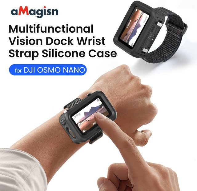 AMagisn Armband mit Silikon-Schutzhülle in Schwarz für DJI Osmo Nano mit zwei Befestigungsmodi und Vision-Dock-Funktion - Bild 1