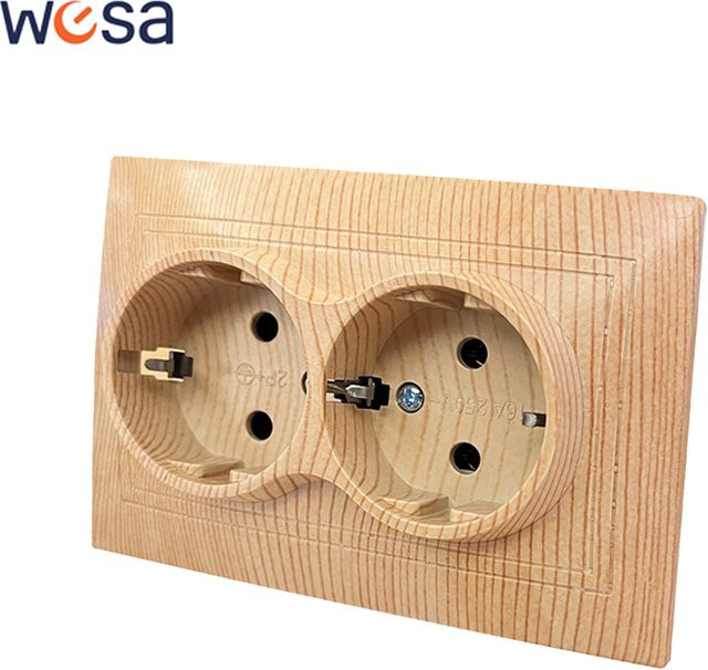 WESA Elektrosteckdose mit Erdung nach EU-Standard 250V aus flammhemmendem Kunststoff in Holz-Optik - Bild 1
