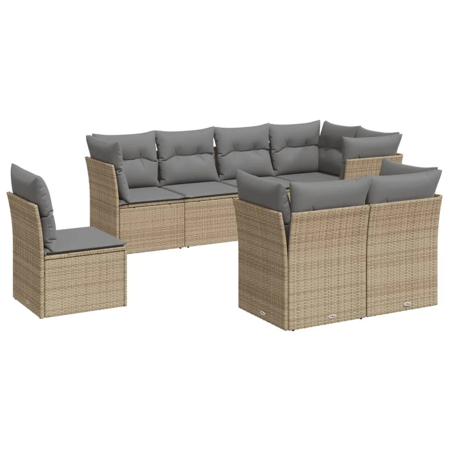 vidaXL 8-tlg Garten-Sofagarnitur in L-Form aus beige Poly Rattan mit Kissen und Stauraum - Bild 2