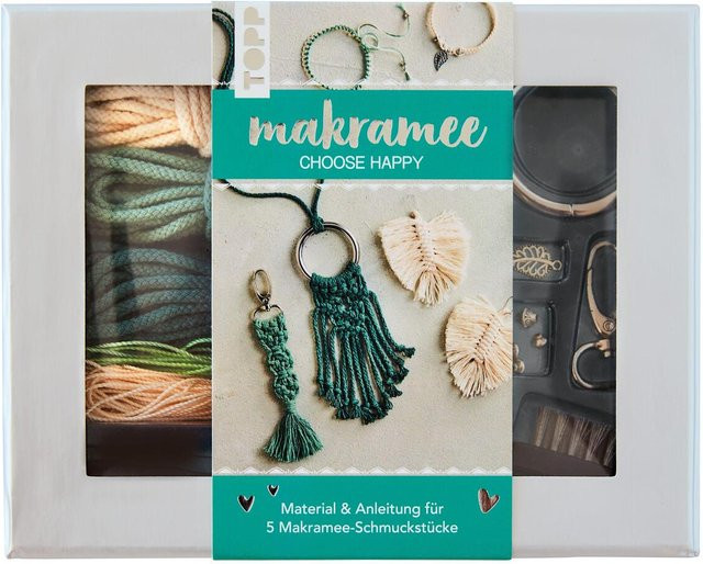 Makramee-Schmuckset Unisex, Petrol/Natur - Bild 1