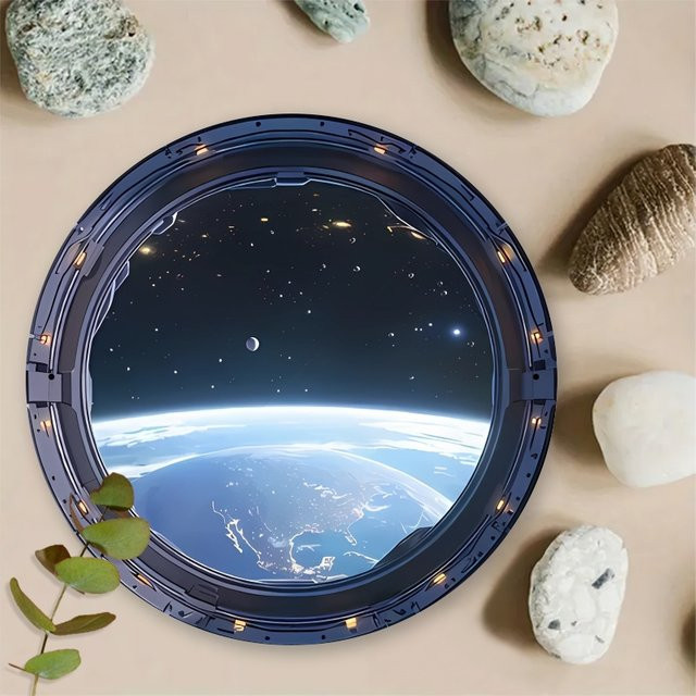 Potdemiel Rundes Metallschild mit Sci-Fi Raumschiff Design und Weltraumansicht in Blau, Durchmesser: 20 cm - Bild 1