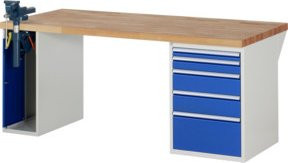 Rau Werkbank 7511A2 mit 5 Schubladen, Schraubstock und höhenverstellbarer Arbeitsfläche, B/T/H: 200 x 90 x 89 cm - Bild 1