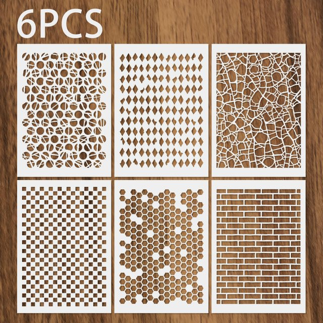 6er Set A4 Malvorlagen mit geometrischen Mustern aus Kunststoff in Weiß für DIY Wandkunst und Handwerk - Bild 1