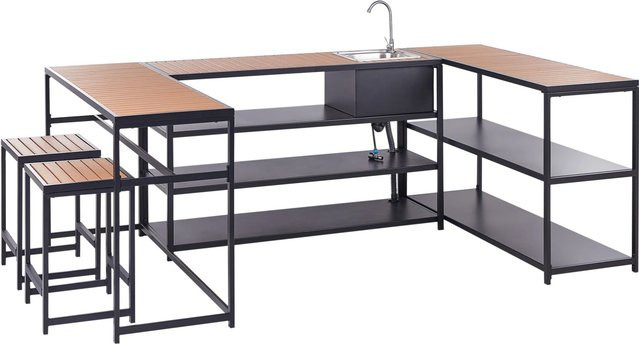 Beliani Gartenküche AVETRANA Insel in Schwarz und hellem Holzfarbton, B/T/H: 116 x 50 x 93 cm - Bild 1