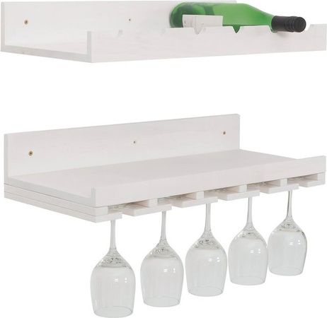 MCW 2er-Set Weinregal P22 Wandbar aus Kiefernholz in Weiß für 6 Flaschen und 15 Gläser, Breite: 61 cm, Tiefe: 28 cm