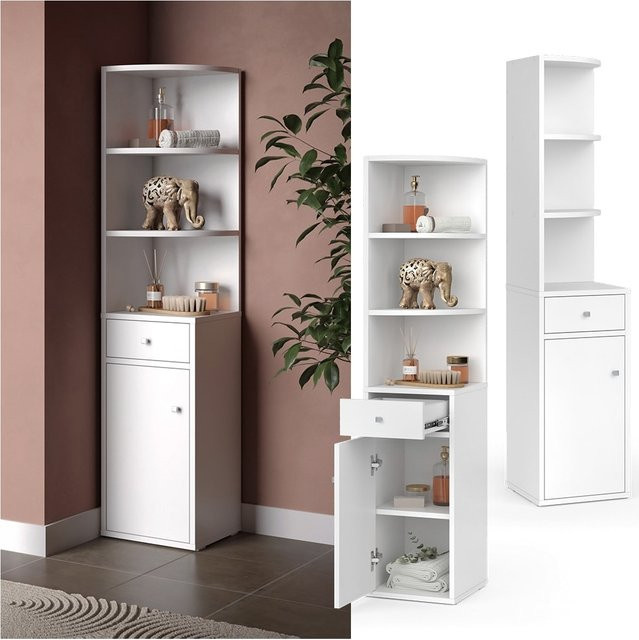 Vicco Eckregal Larry Weiß mit Tür und Schublade Breite: 30 cm, Höhe: 135,5 cm - Bild 1