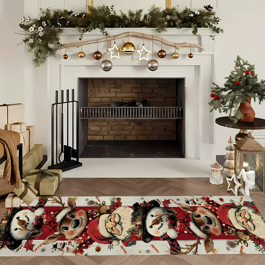 VIKAMA Weihnachtsteppich mit Weihnachtsmann und Rentier, gestreiftes Design, Mehrfarbig, B/T: 150 x 50 cm - Bild 3