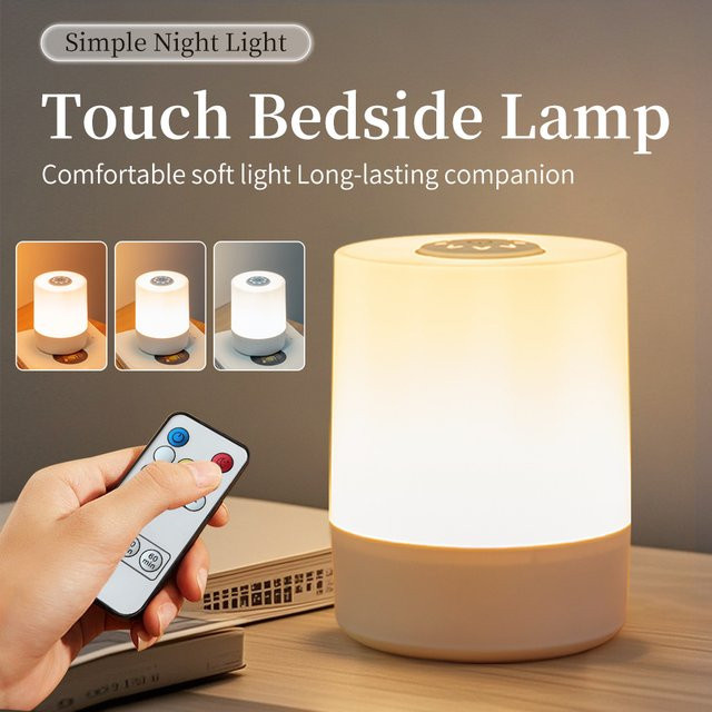 GGBEE Wiederaufladbare LED-Nachtlampe in Weiß mit Touch-Schalter, dimmbarer Tischleuchte mit 3 Farbmodi für Schlafzimmer und Schreibtisch - Bild 1