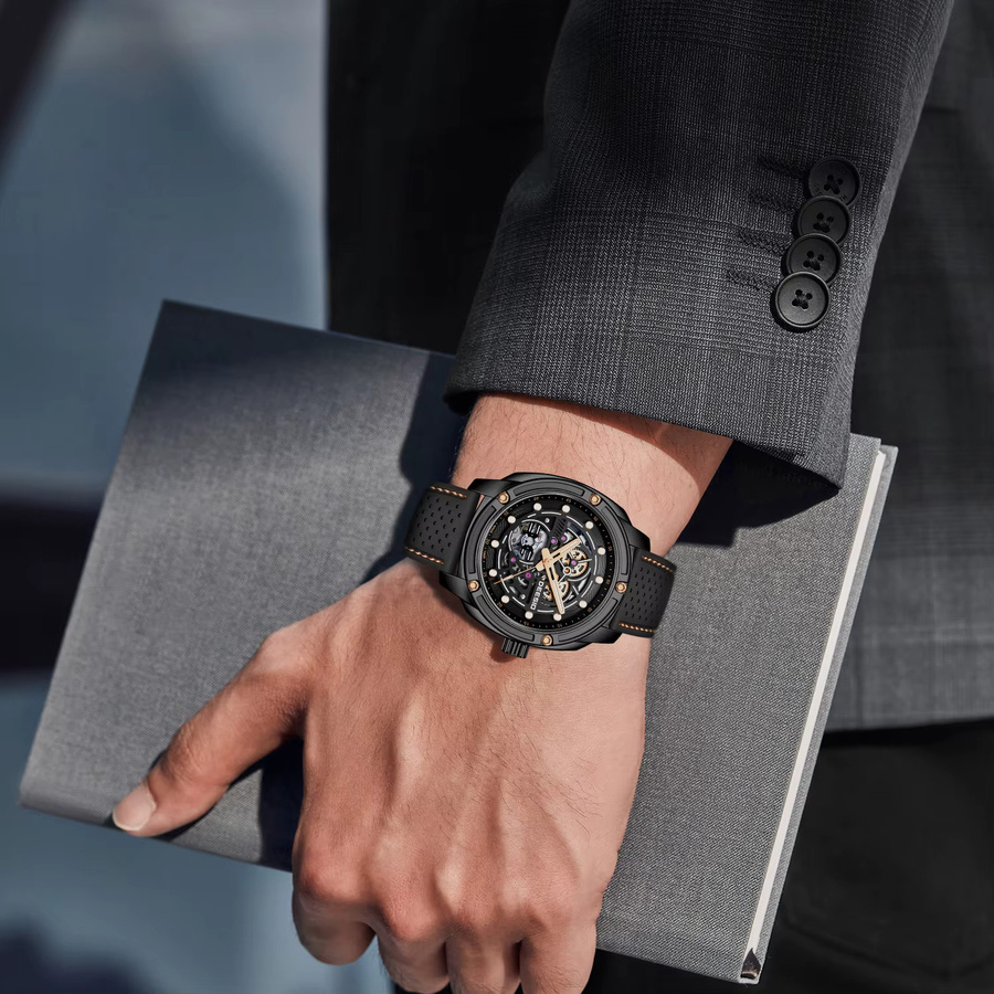 Deesio Armbanduhr, Automatik, Edelstahl, Saphirglas, Herren, Schwarz - Bild 3