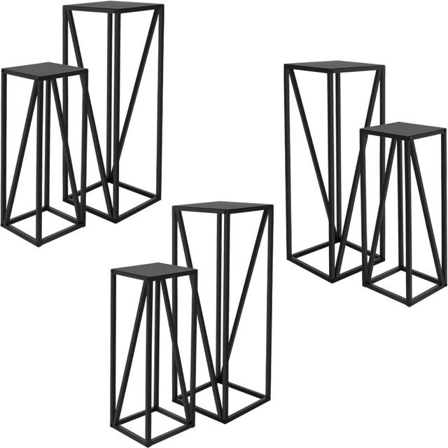 6er Set ML-Design Blumenständer aus Stahl in Schwarz, quadratisch, B/T/H: 26 x 26 x 73,5 cm und B/T/H: 21,5 x 21,5 x 57,4 cm - Bild 1