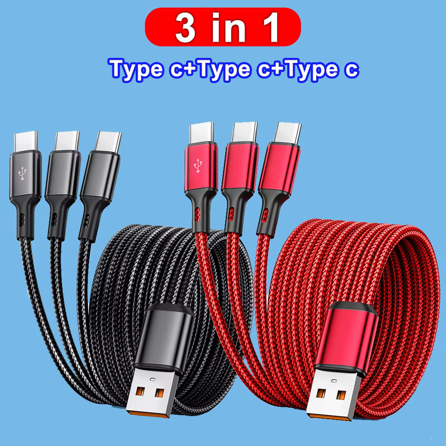 NNBILI 3-in-1 USB-C Schnellladekabel 100W 6A in Rot für Samsung Xiaomi Huawei und Android-Smartphones zur Datenübertragung - Bild 5