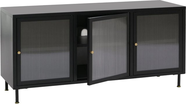 MCW TV-Rack O87 Lowboard im Industrial Look aus Metall und Schilfglas, Schwarz, B/H/T: 120 x 58 x 40 cm - Bild 1