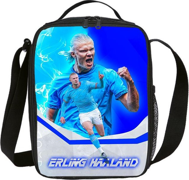 Isolierte Lunchtasche Haaland Fußballstar von Fancy Style Studio, auslaufsichere Thermotasche in Blau - Bild 1