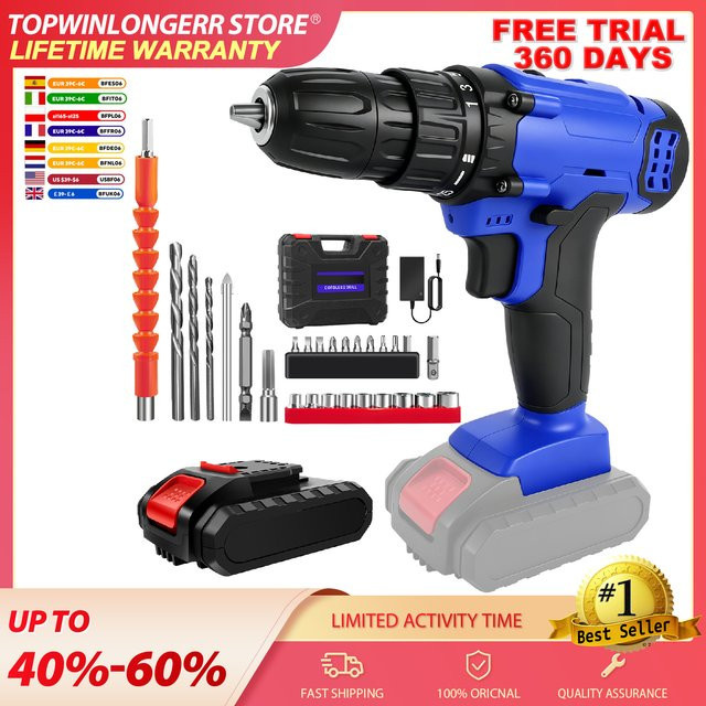 BRIEFNESS Akku-Bohrschrauber in Blau mit 200Nm Drehmoment, 21V, 1500mAh Li-Ionen-Akku, 3/8-Zoll-Bohrfutter, 25+1 Drehmomentstufen und 2 Geschwindigkeiten inklusive Koffer - Bild 1