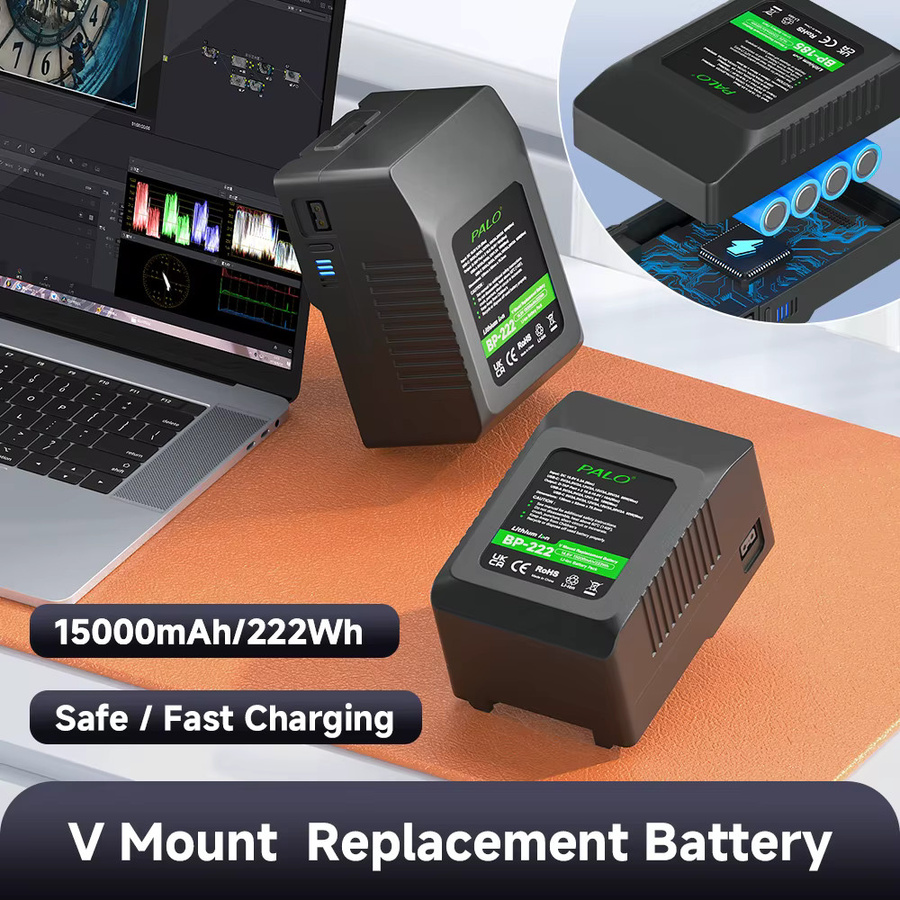 PALO V-Mount V-Lock Akku BP-222Wh mit 15000mAh für Sony Kameras, Blackmagic URSA und Laptops - Bild 3