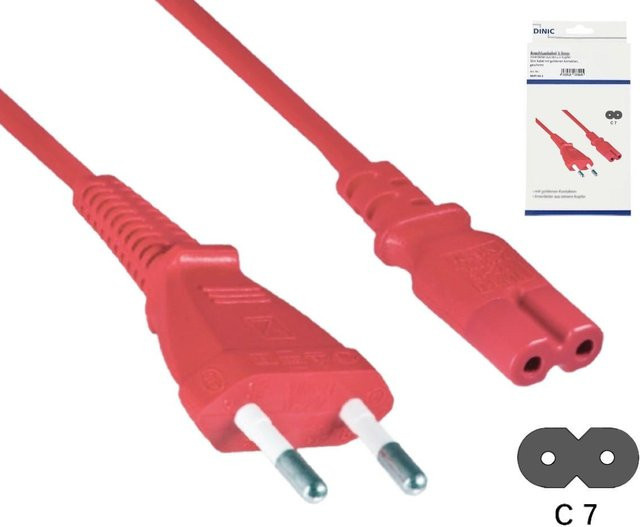 DINIC Netzkabel Eurostecker Typ C auf C7, 0,75mm², Farbe: rot, Länge: 1,80 m - Bild 1
