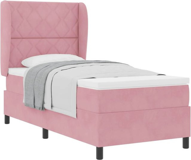 vidaXL Boxspringbett mit Matratze und Taschenfederkern in Rosa, B/T/H: 90 x 200 x 128 cm - Bild 1