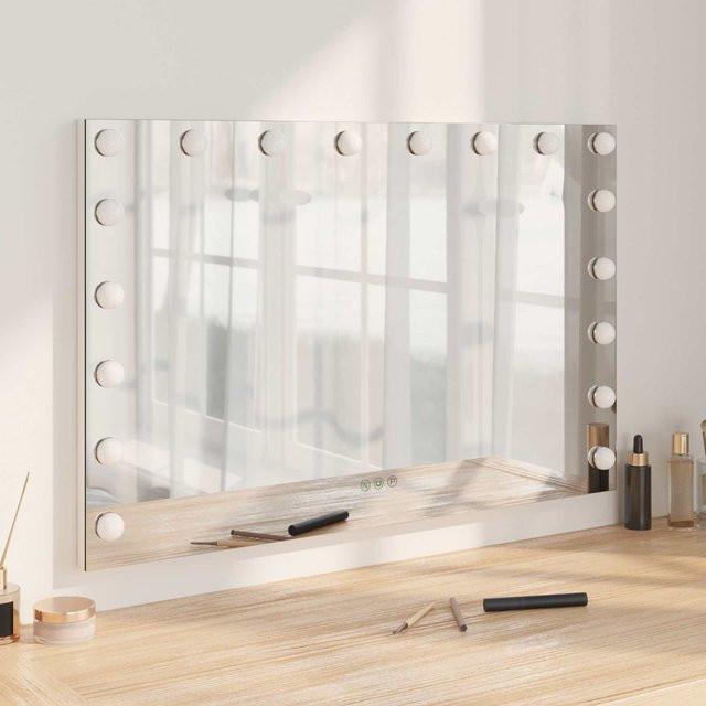 Yiwydaa LED Schminkspiegel Weiß mit Touch-Funktion und Dimmfunktion aus Glas und Metall, B/H/T: 80 x 52,5 x 10 cm - Bild 1