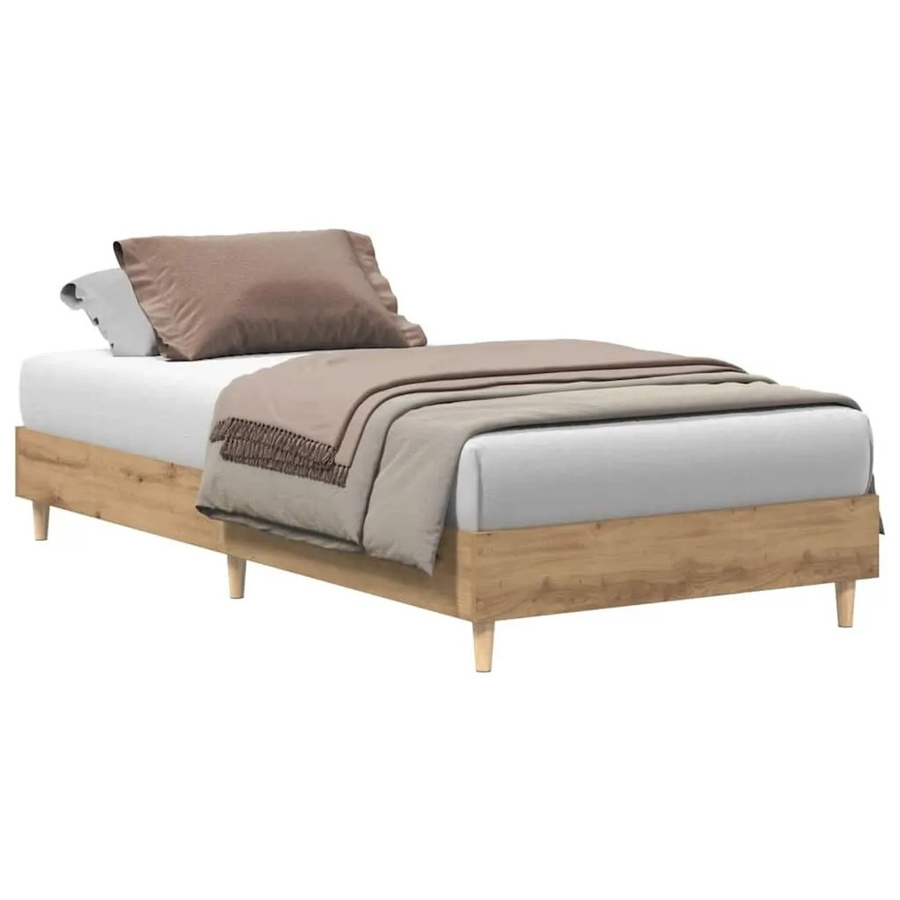 vidaXL Bettgestell Artisan-Eiche in Braun aus massivem Eukalyptusholz und Holzwerkstoff, B/T/H: 75 x 190 x 25 cm - Bild 2