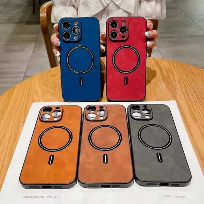 Luxus Retro Matte Leder Handyhülle mit Magnetfunktion für Apple iPhone 15 14 13 12 11 Pro Max, stoßfest und kabelloses Laden kompatibel, in Schwarz und Grau - Bild 1
