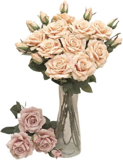 ZQCY Künstliche Seidenrosen in Pink als Retro-Blumenstrauß für Dekorationen zu Hochzeit oder Valentinstag - Bild 1