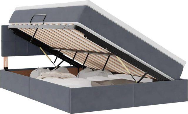 vidaXL Bett mit LED-Lichtleisten aus Samt in Dunkelgrau mit Lift-up-Funktion B/T/H: 144 x 193 x 88 cm - Bild 1