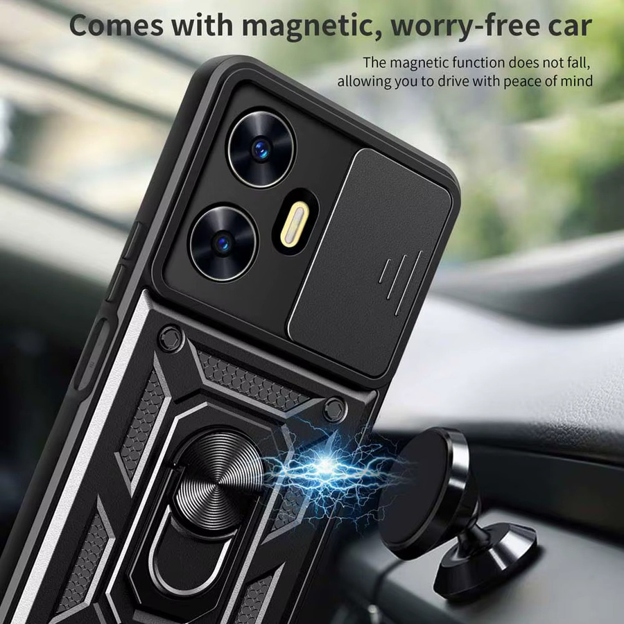 Schutzhülle für Realme C55 C53 C65 C67 C13 Pro Plus GT 6T mit Kameraobjektiv-Schutz und Military-Grade Stoßstangen-Ring in Schwarz - Bild 4