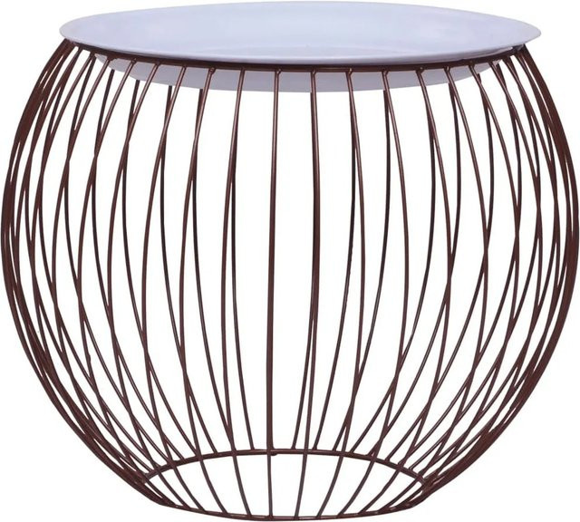 vidaXL Couchtisch im Korb-Design in Gold und Weiß, Durchmesser: 41 cm, Höhe: 33 cm - Bild 1