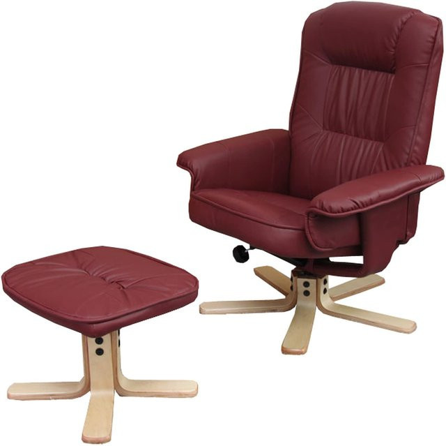 MCW Relaxsessel H56 mit Hocker in Bordeaux aus Kunstleder und Eukalyptus Holz - Bild 1