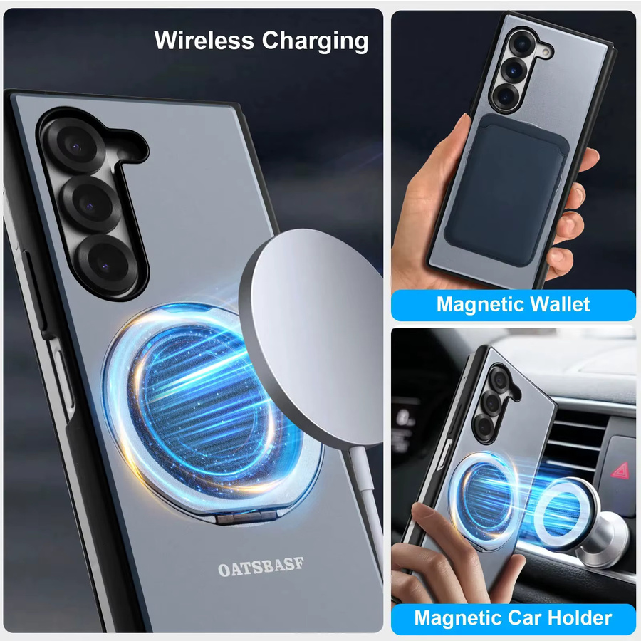Eary Leder-Metall-Handyhülle für Samsung Galaxy Z Fold 6 in Schwarz mit 360 Grad drehbarem Magnetständer und Stoßschutz - Bild 5