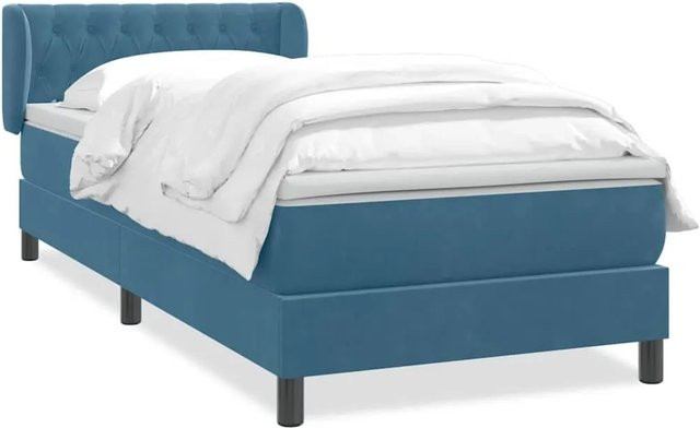 vidaXL Boxspringbett mit Matratze in Dunkelblau aus Samt, Hybridbett mit Taschenfederkern, B/T/H: 80 x 220 x 78 cm - Bild 1