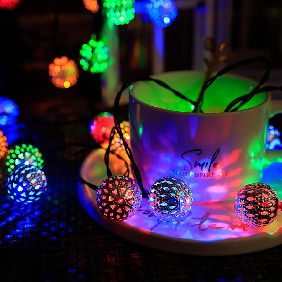 MIMIRGB Marokkanische Solar-Lichterkette mit 10 bunten LED-Kugeln für die Außendekoration, Länge: 150 cm - Bild 7