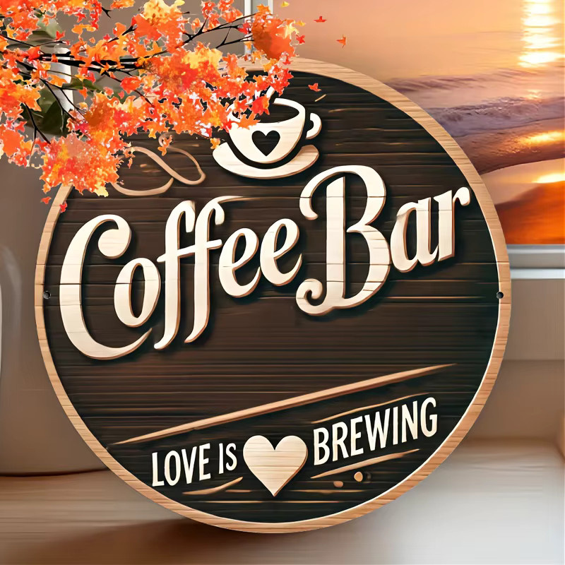 Potdemiel Rundes Kaffeebar-Schild im Vintage-Stil aus Metall, Farbe: Braun, Durchmesser: 20,3 cm - Bild 5