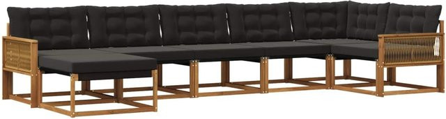 vidaXL Outdoor-Sofagarnitur L-Form aus Akazienholz mit Textilene und Kissen in Schwarz und Natur - Bild 1