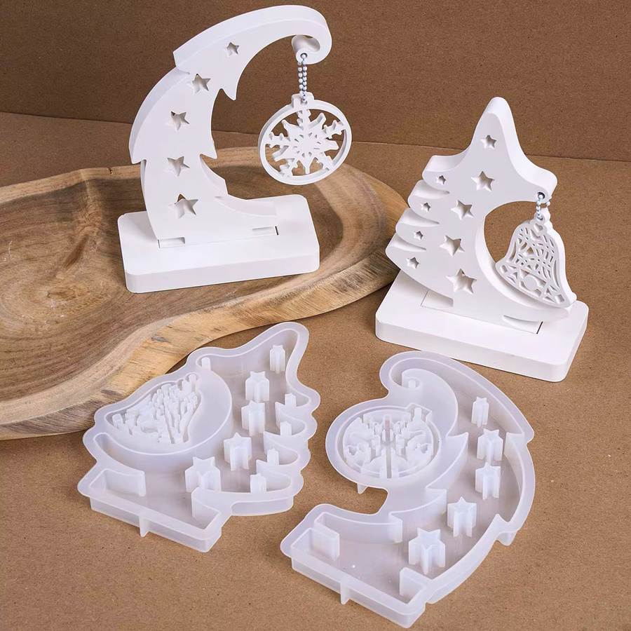 UDOCOOL Silikonform für Weihnachtsornamente mit Schneeflocken und Glocken zur DIY-Gestaltung aus Gips oder Harz in Weiß - Bild 2