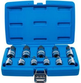 BGS Bit-Einsatz-Satz mit 11 Teilen, Antrieb Innenvierkant 12,5 mm (1/2 Zoll), Innensechskant 7/32 Zoll bis 13/16 Zoll, Blau - Bild 1