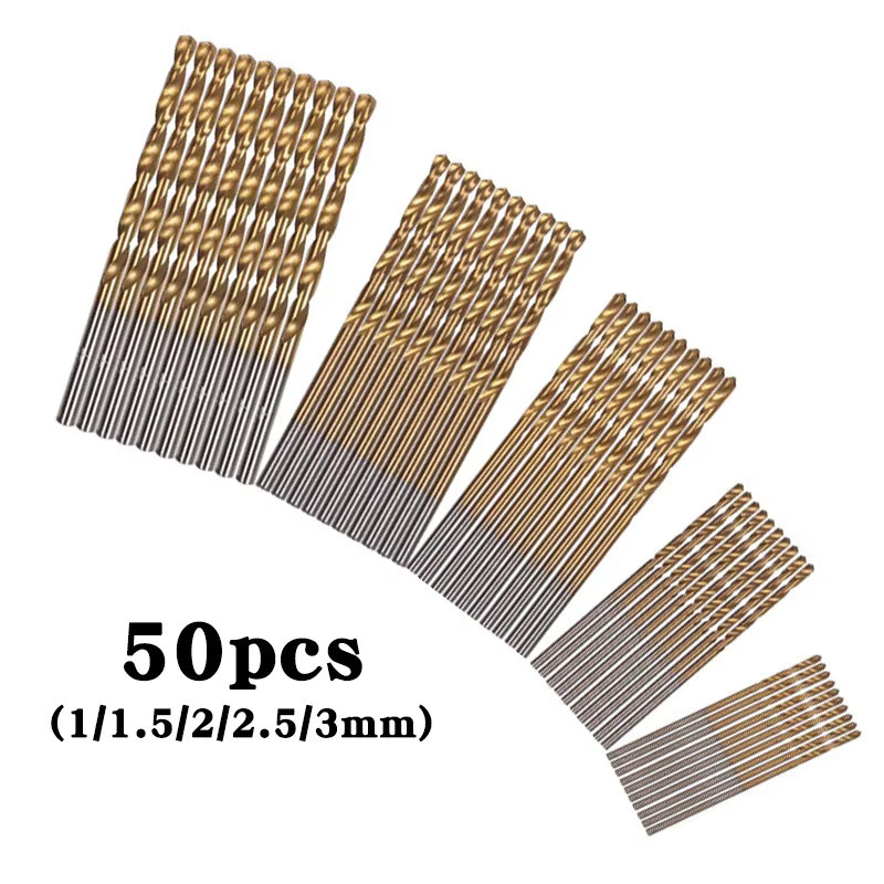 50-teiliges HSS-Bohrer-Set aus Edelstahl mit Titan-Beschichtung in Gold, Sechskantschaft für Metall, Holz und Kunststoff - Bild 2