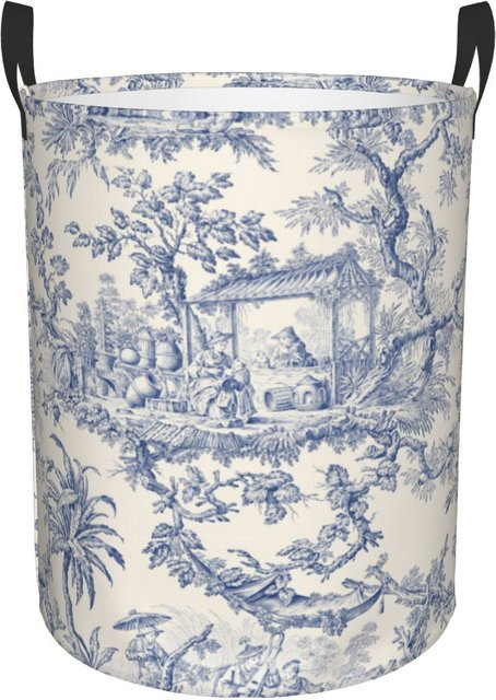 Faltbarer Wäschekorb mit Toile De Jouy Muster in Blau als Aufbewahrungsbehälter für Kinderzimmer und Spielzeug, B/T/H: 42 x 34 x 42 cm - Bild 1