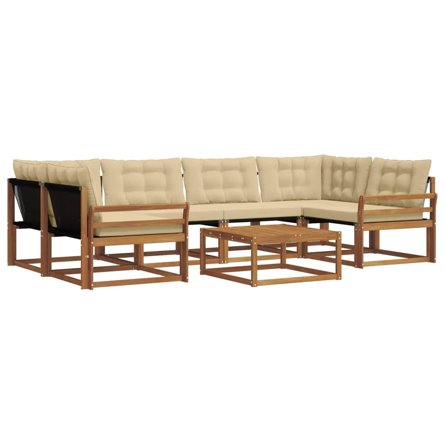 vidaXL Outdoor-Sofagarnitur 7-teilig aus Akazienholz mit Textilene und Kissen in Natur und Beige - Bild 2
