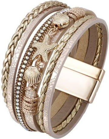 Armband shenhuangwang, geflochtenes Kunstlederseil, Seestern, Muschel, goldgelb, Damen - Bild 1