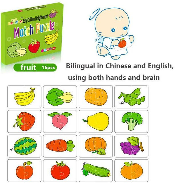 Yiran toy Karten-Zuordnungsspiel LKW Frucht Tier Puzzle-Set 16-teiliges Set grün - Bild 1