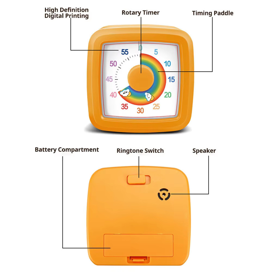 Visueller Timer für Kinder und Schüler zur Selbstdisziplin und zum Zeitmanagement mit 60-Minuten-Countdown in Pink oder Orange - Bild 2