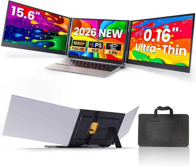 Siaviala P7 Dreifachbildschirm für Laptops, 15,6 Zoll Ultraleicht Tragbarer Bildschirmerweiterer mit 1080P FHD IPS-Display, Silber - Bild 1