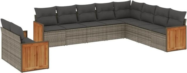 vidaXL 10-tlg. Garten-Sofagarnitur aus Polyrattan in Grau mit Kissen und Stauraum - Bild 1