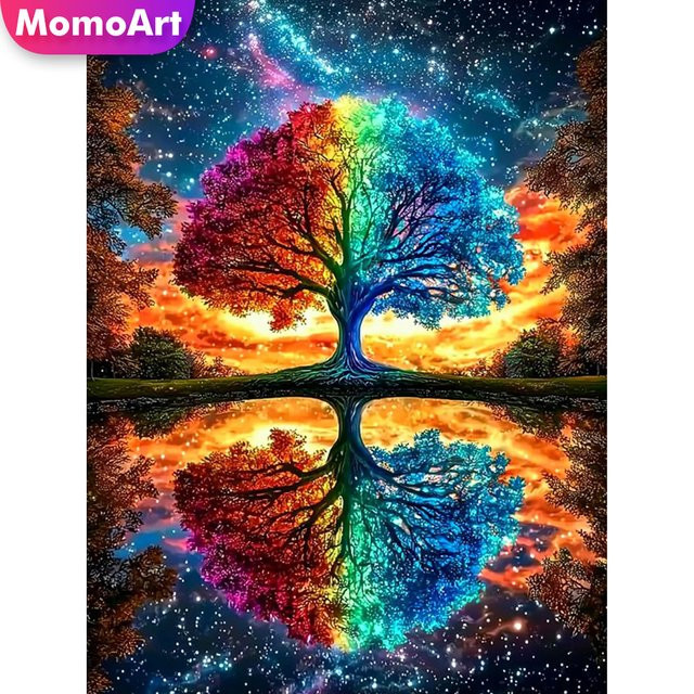 Momoart Diamant-Mosaik Baum, Diamantmalerei Landschaft, Acryl - Bild 1