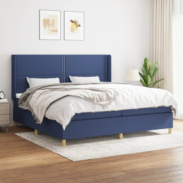 vidaXL Boxspringbett mit Matratze in Blau aus Stoff, Hybrid-Design mit Taschenfederkern, B/T: 200 x 200 cm - Bild 3