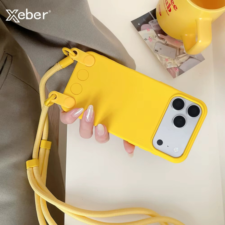 Apple Silikon-Case mit Lanyard für iPhone 17 Pro Max 16 15 14 13 in Gelb - Bild 2