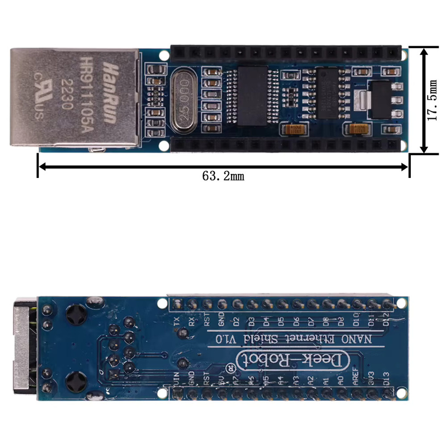 MINI ENC28J60 Ethernet Shield V 1.0 RJ45 Webserver Modul für Arduino Nano Kompatibel, Blau - Bild 3