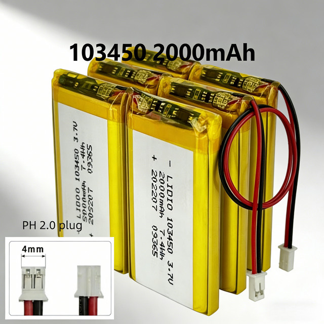 NDNNAS Bestseller 103450 Polymer-Lithium-Akku 3,7V 2000mAh mit JST PH 2,0mm 2-Pin-Stecker in Gelb für Kamera, GPS-Navigator, MP5 und Headset - Bild 1