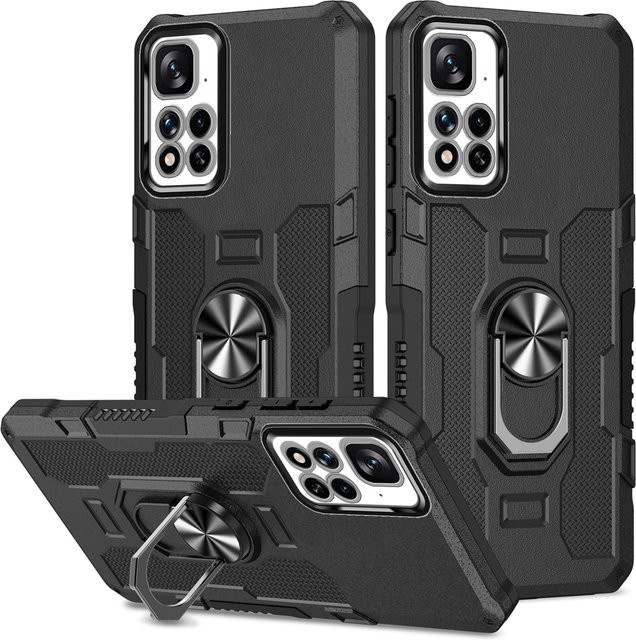 Stoßfeste Armor Schutzhülle mit Magnetring für Xiaomi Redmi Note 12 11 10 9 Pro 11s 10s 9s sowie Redmi 12c 10c 9c 9a 9t in Rot und Schwarz - Bild 1